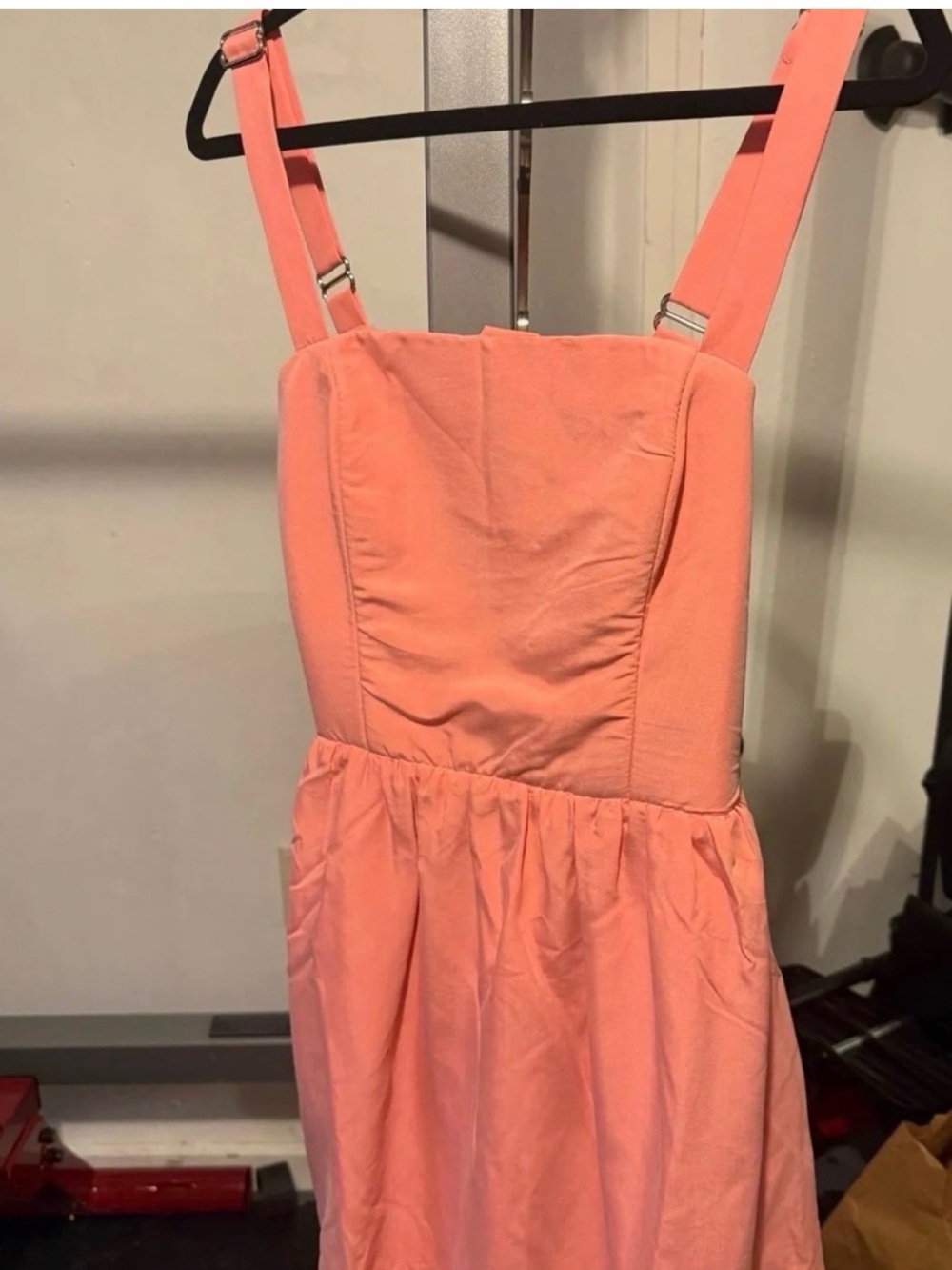 Padded Peach Pink Pinafore Dress with Adjustable Straps